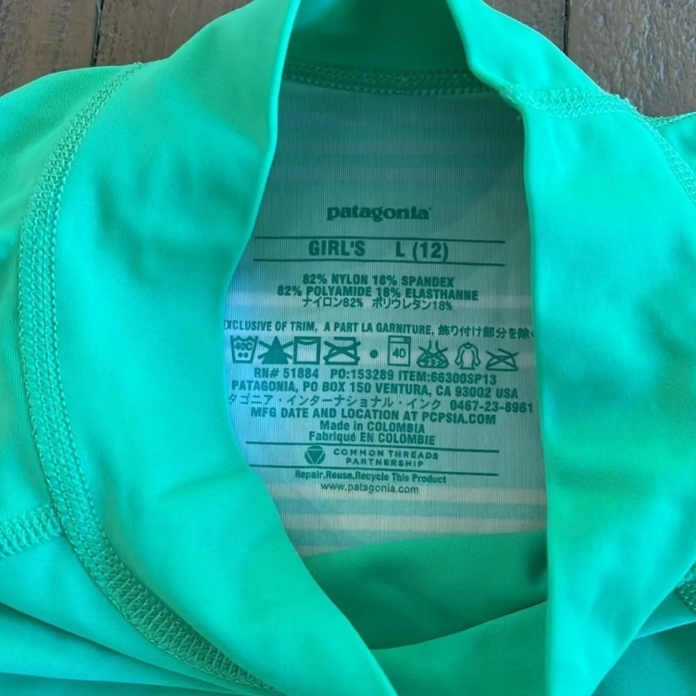 Patagonia green striped short sleeve rash guard